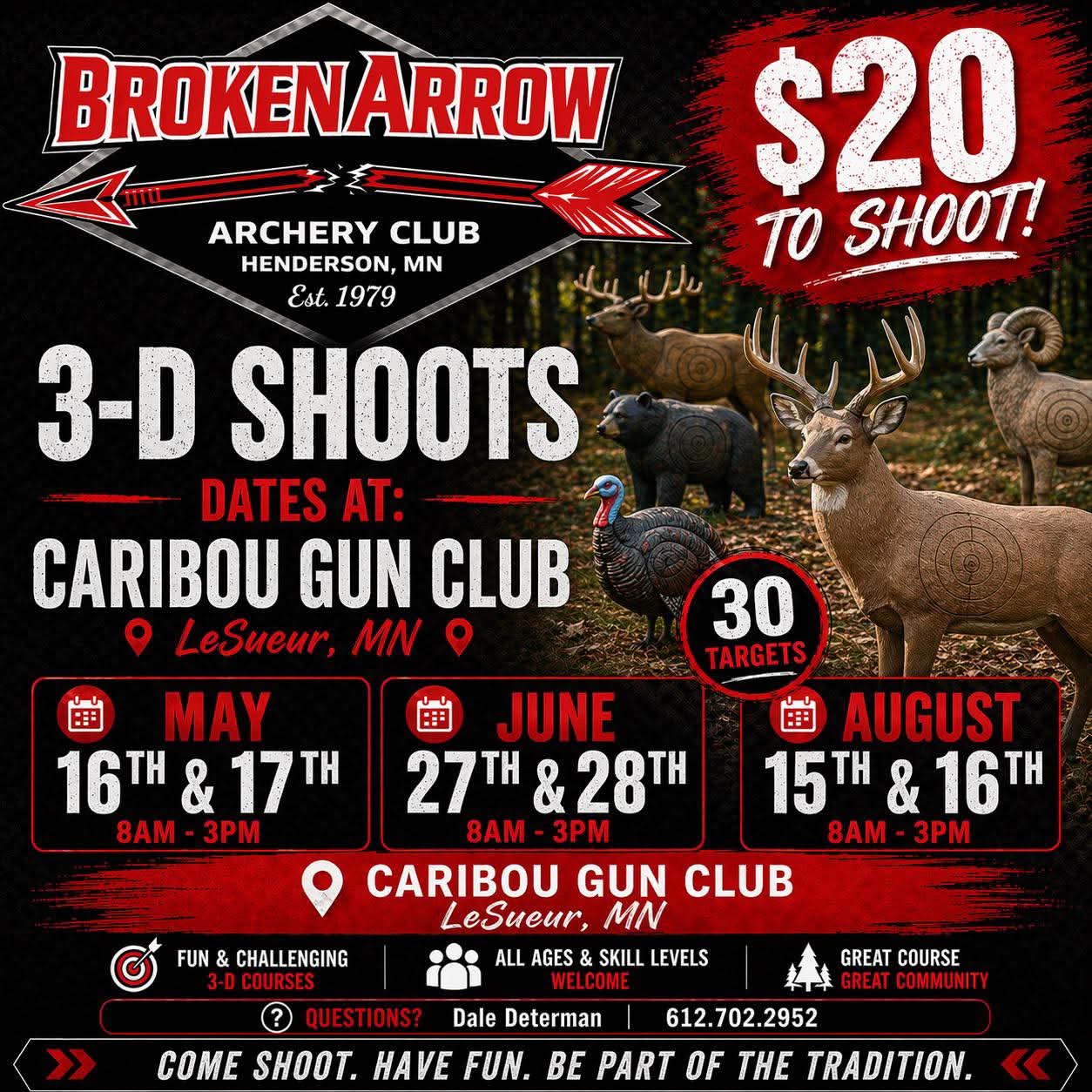 Promotional poster for Broken Arrow Archery Club's 3-D shoots at Caribou Gun Club.